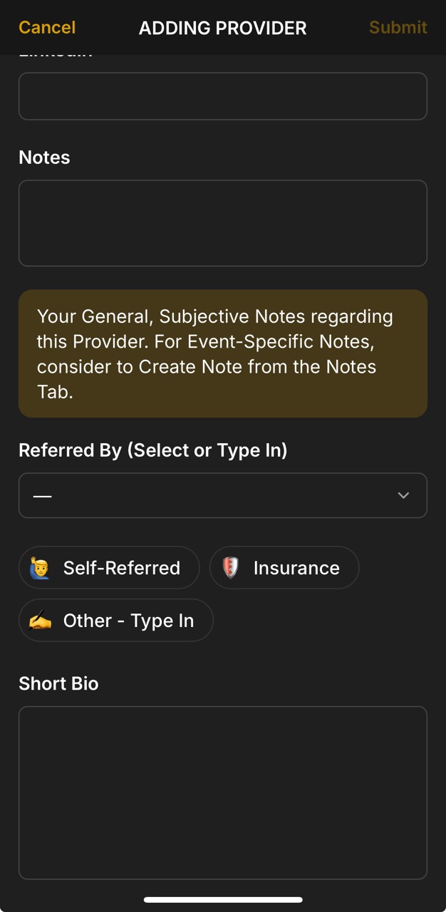 Providers Page (Add Provider Form)